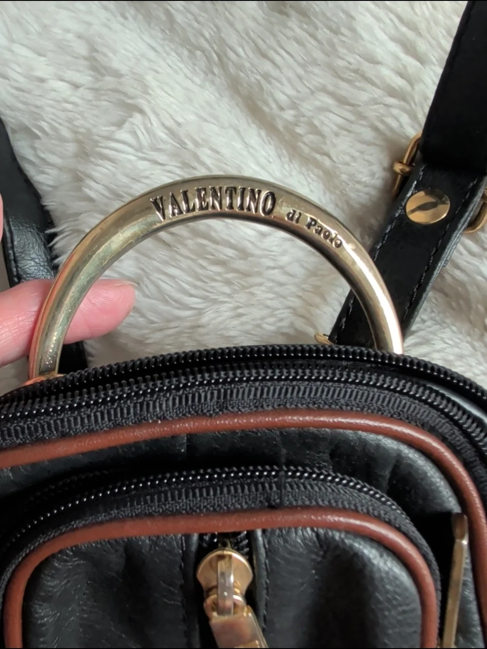 Valentino di Paolo Vintage Black/Brown Leather Backpack Purse